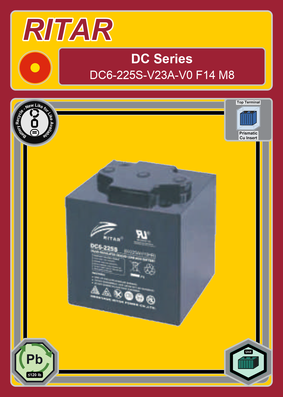 Battery Recycle Ritar DC Series DC6 225S V23A V0 F14 M8