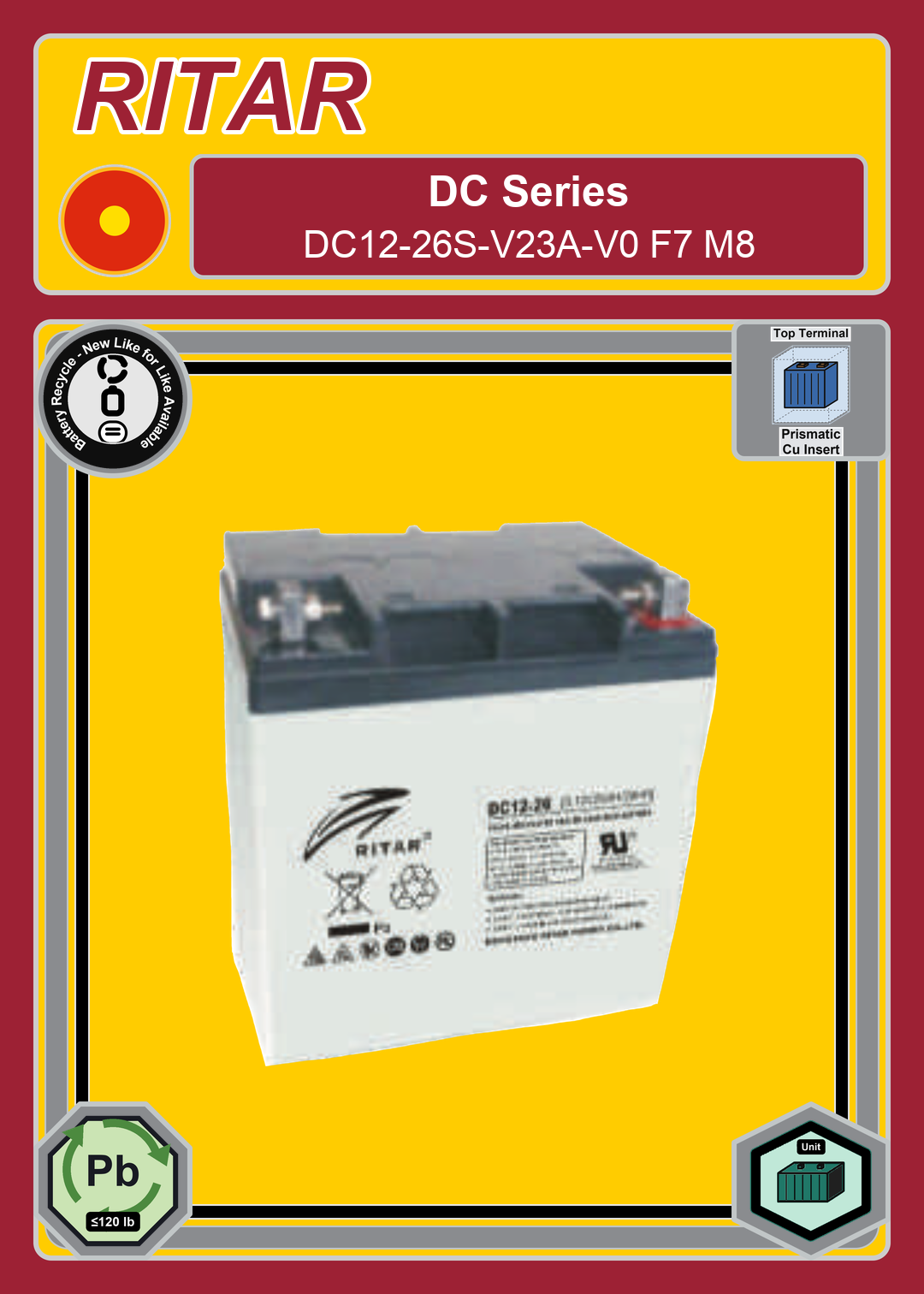 Battery Recycle Ritar DC Series DC12 26S V23A V0 F7 M8
