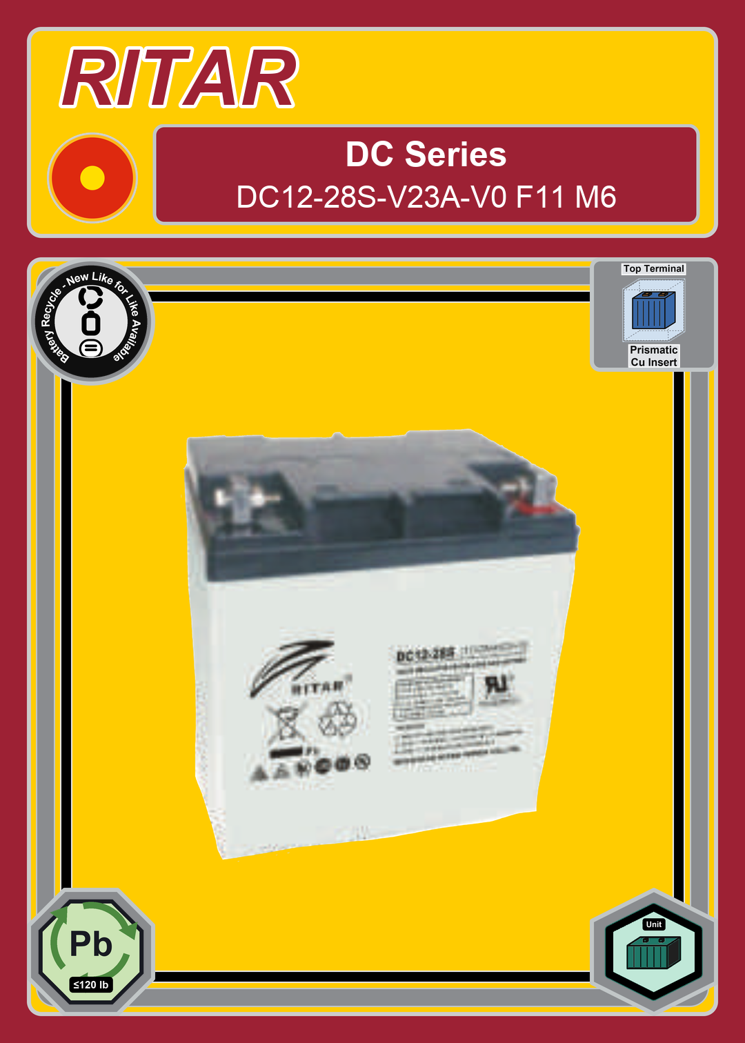 Battery Recycle Ritar DC Series DC12 28S V23A V0 F11 M6