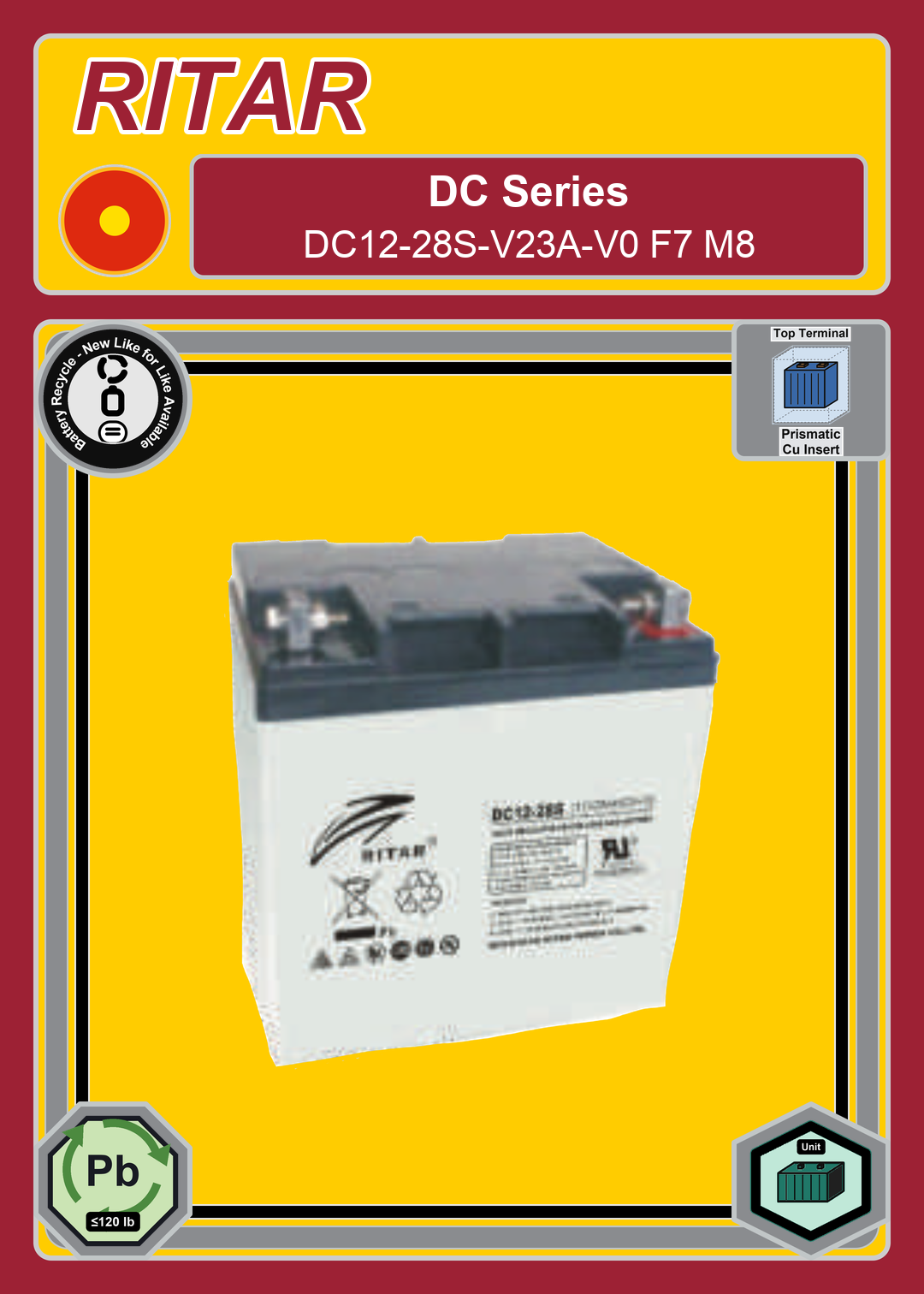Battery Recycle Ritar DC Series DC12 28S V23A V0 F7 M8