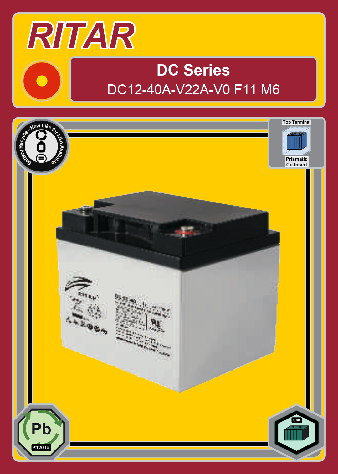 Battery Recycle Ritar DC Series DC12 40A V22A V0 F11 M6