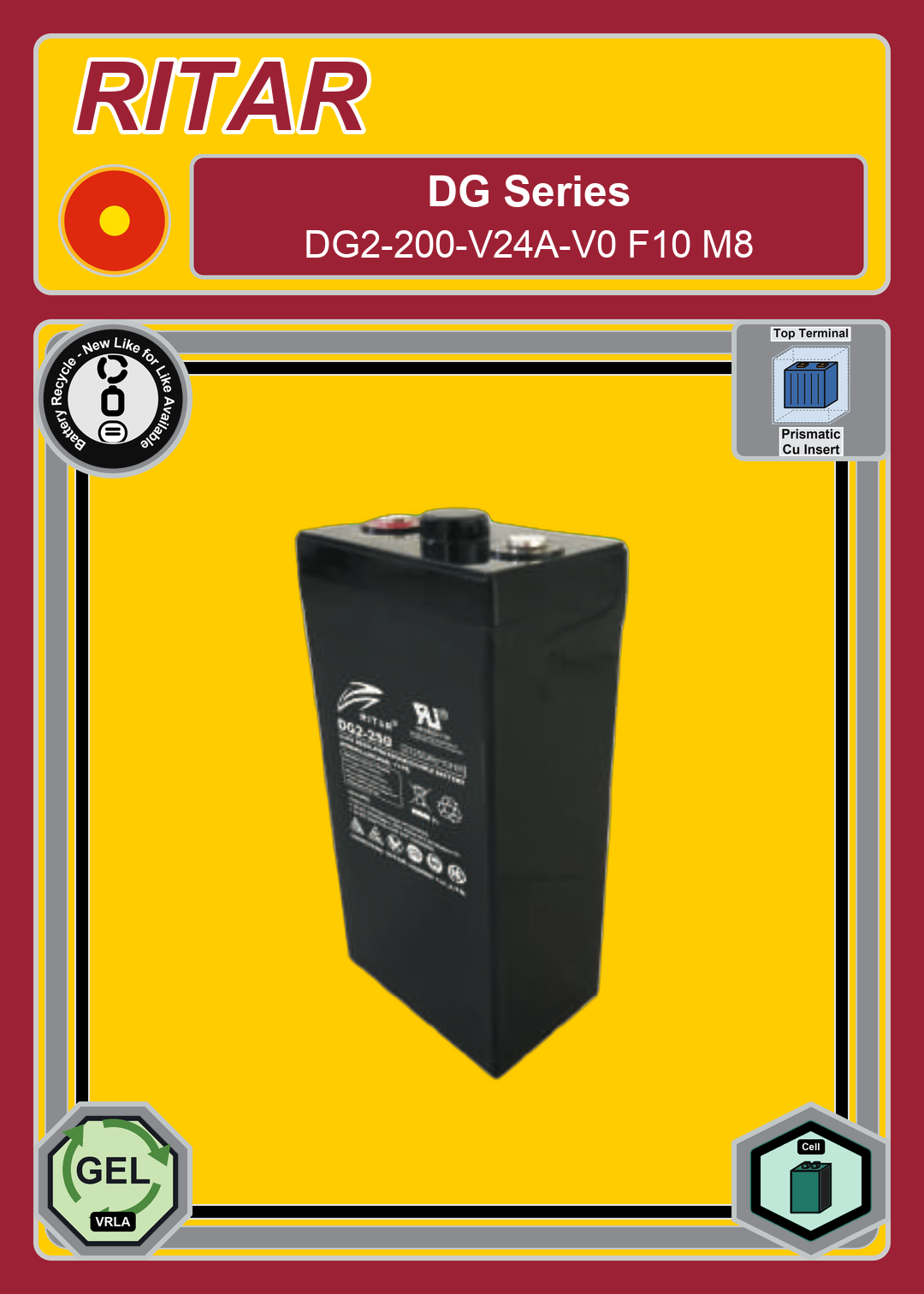 Battery Recycle Ritar DG Series DG2 200 V24A V0 F10 M8