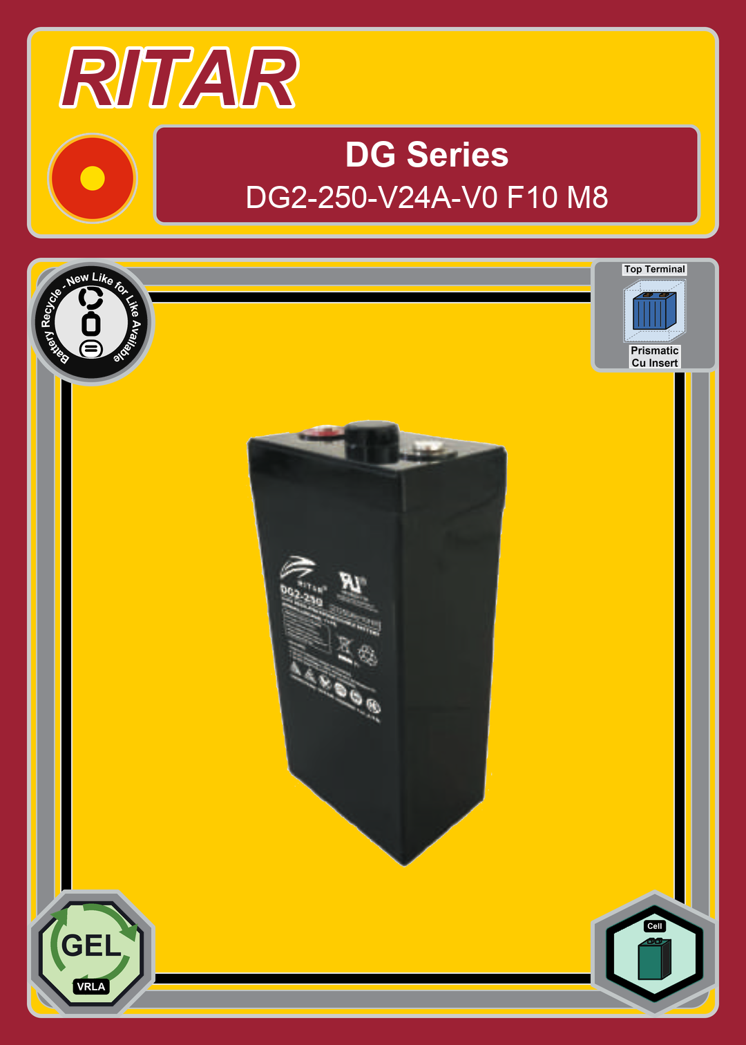 Battery Recycle Ritar DG Series DG2 250 V24A V0 F10 M8