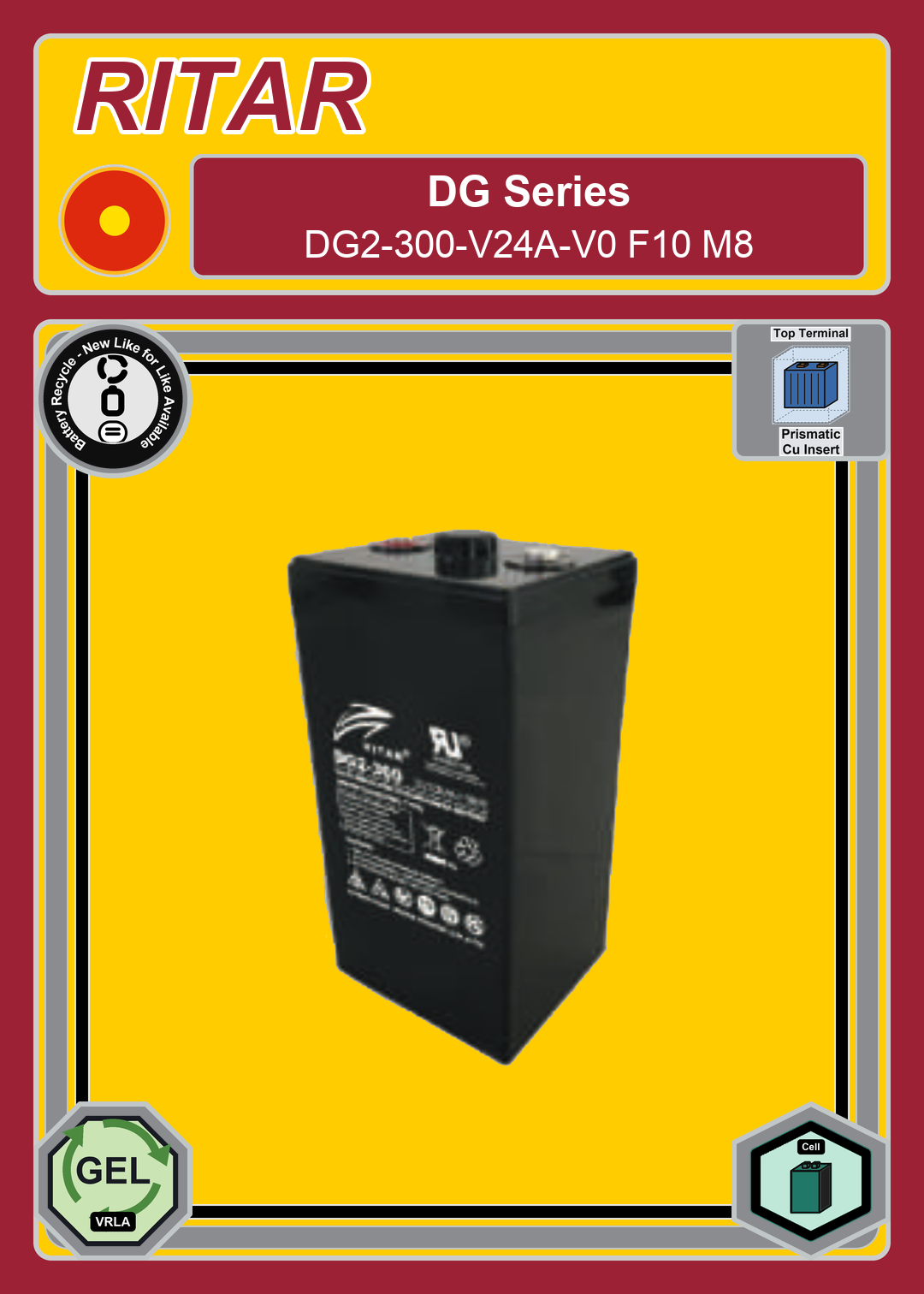 Battery Recycle Ritar DG Series DG2 300 V24A V0 F10 M8