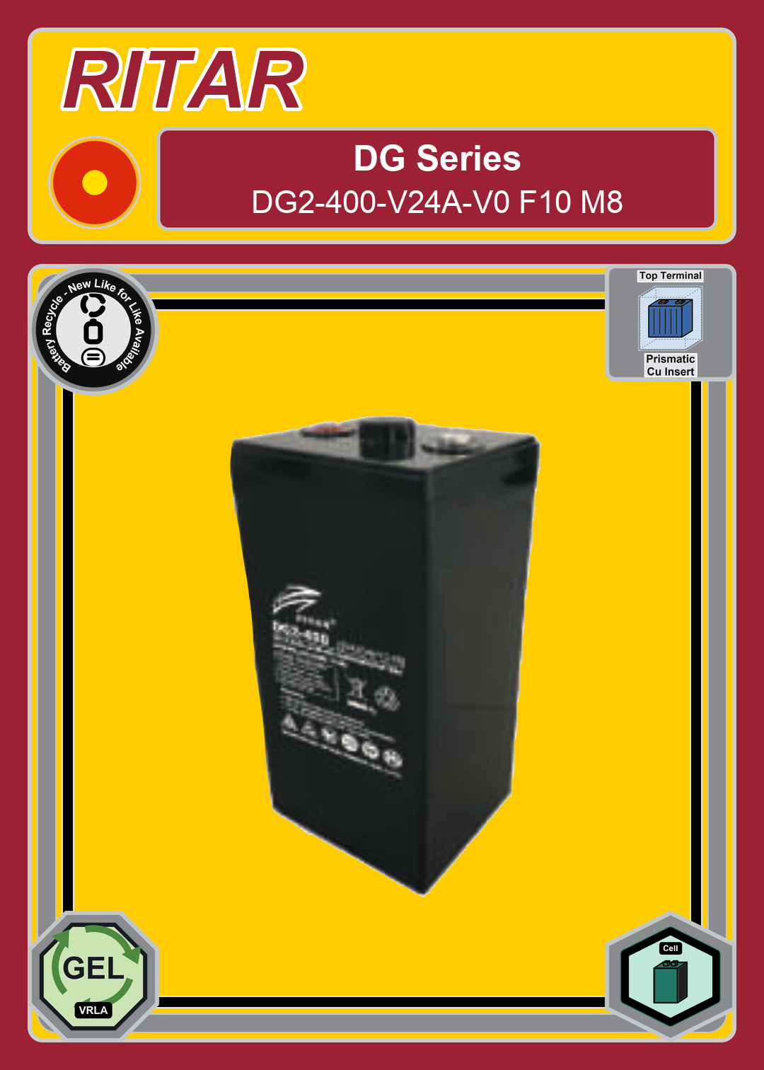 Battery Recycle Ritar DG Series DG2 400 V24A V0 F10 M8