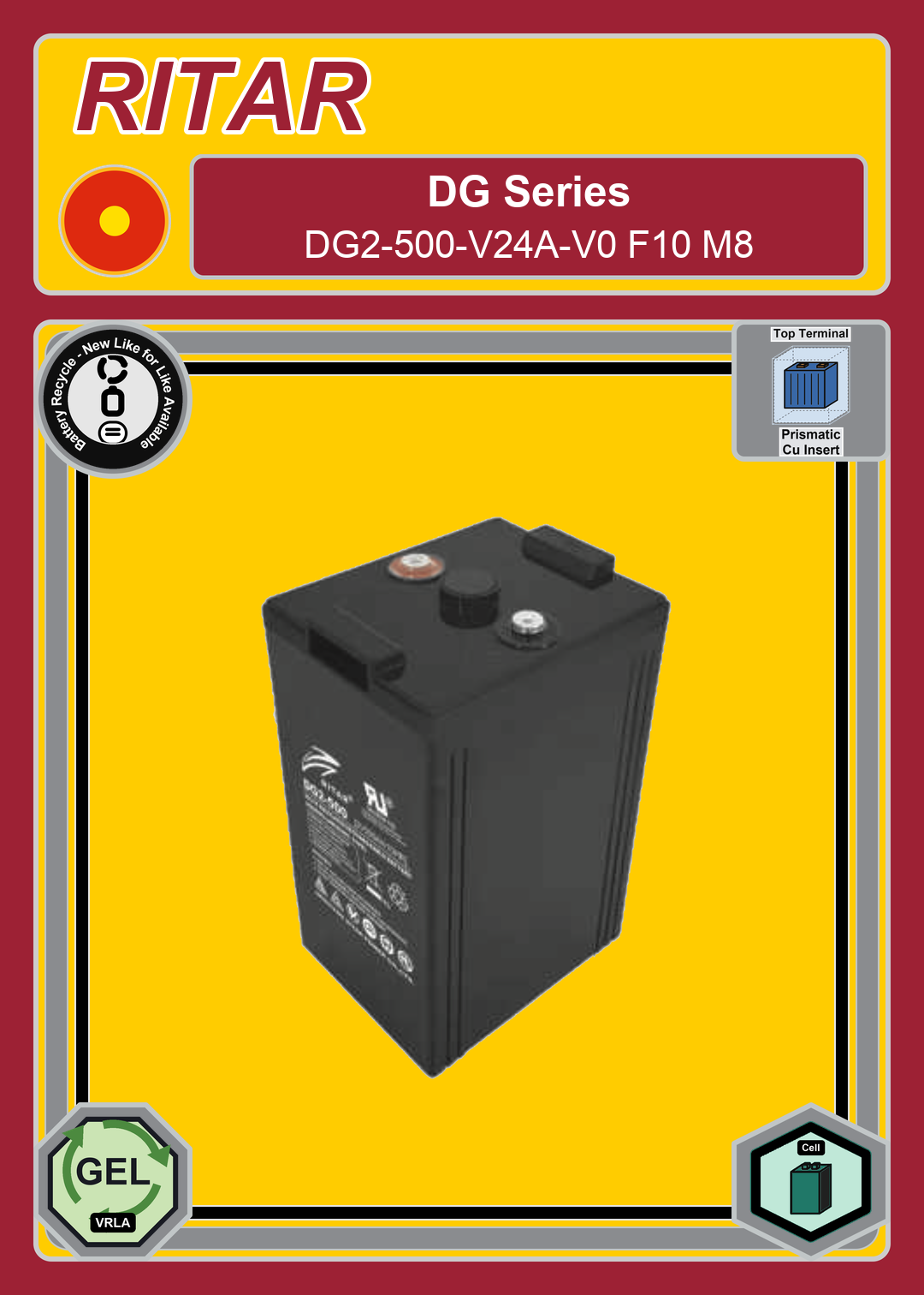 Battery Recycle Ritar DG Series DG2 500 V24A V0 F10 M8