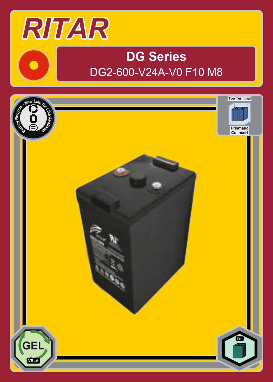Battery Recycle Ritar DG Series DG2 600 V24A V0 F10 M8