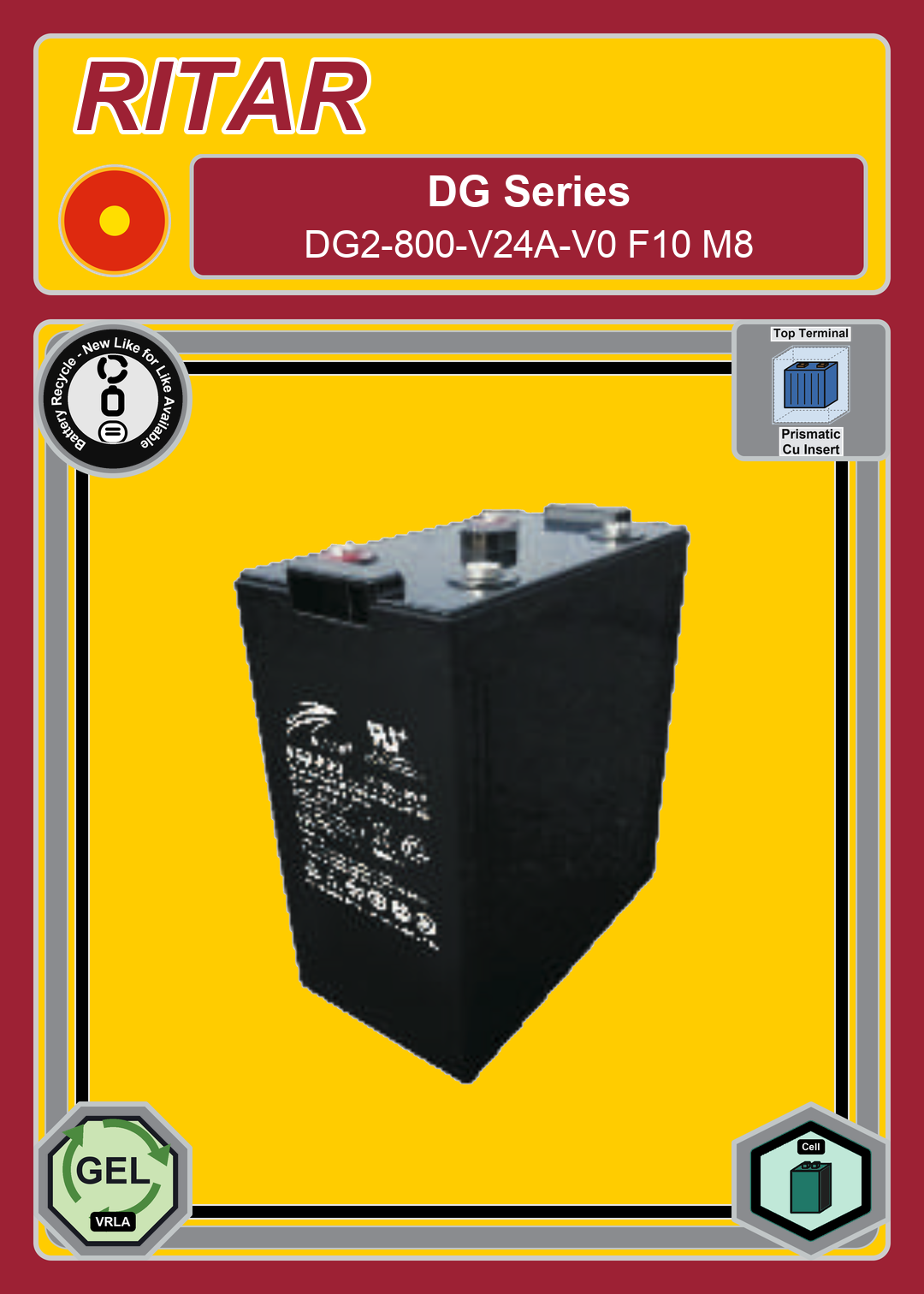 Battery Recycle Ritar DG Series DG2 800 V24A V0 F10 M8