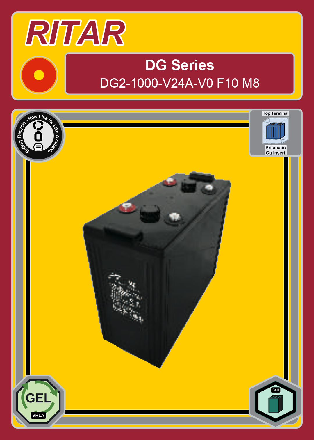 Battery Recycle Ritar DG Series DG2 1000 V24A V0 F10 M8