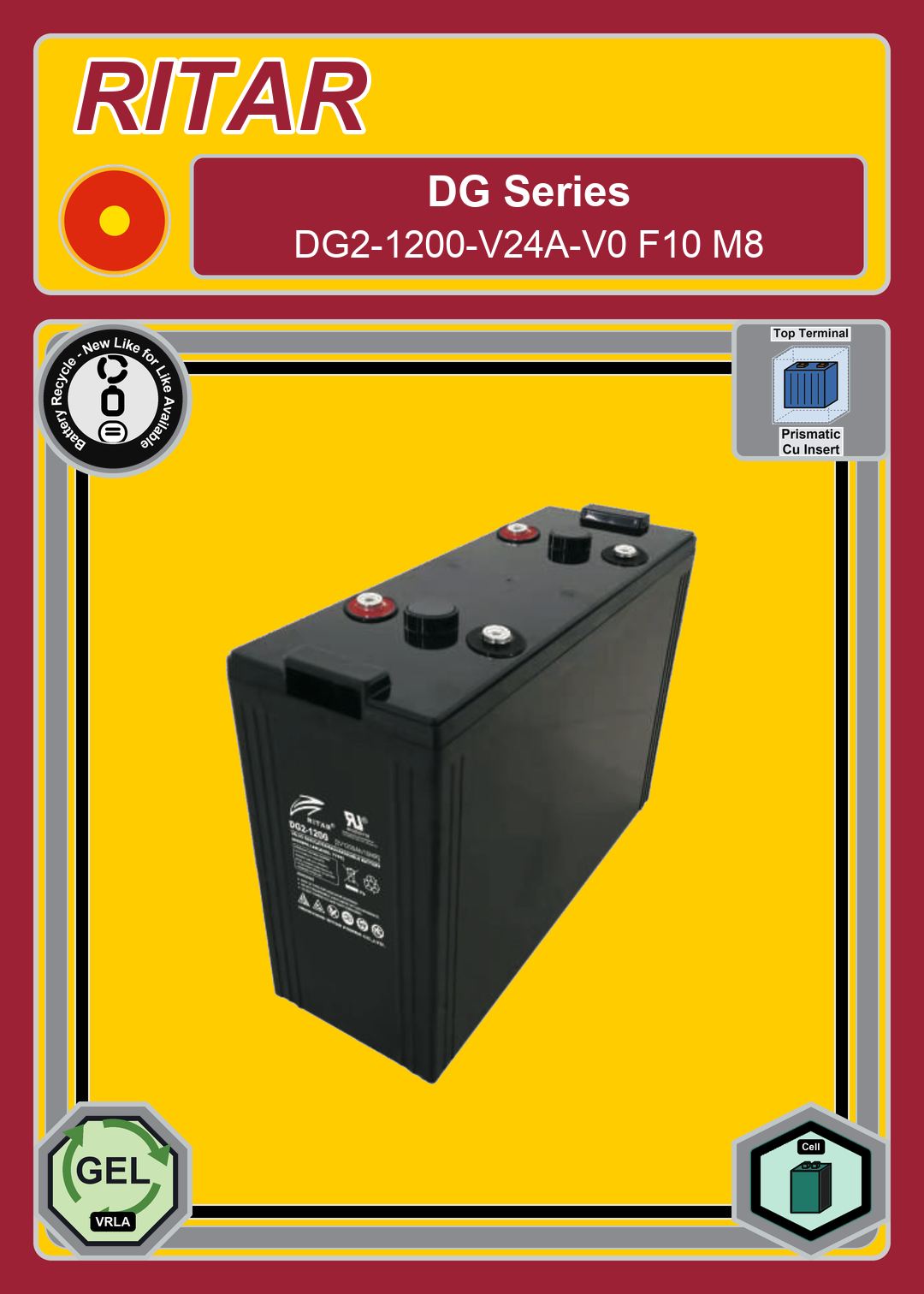 Battery Recycle Ritar DG Series DG2 1200 V24A V0 F10 M8