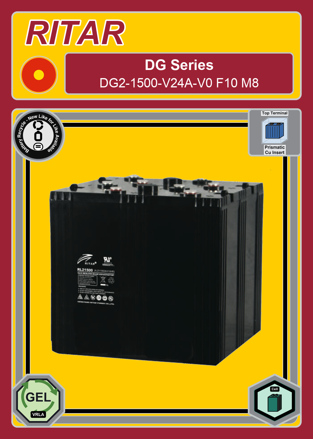 Battery Recycle Ritar DG Series DG2 1500 V24A V0 F10 M8