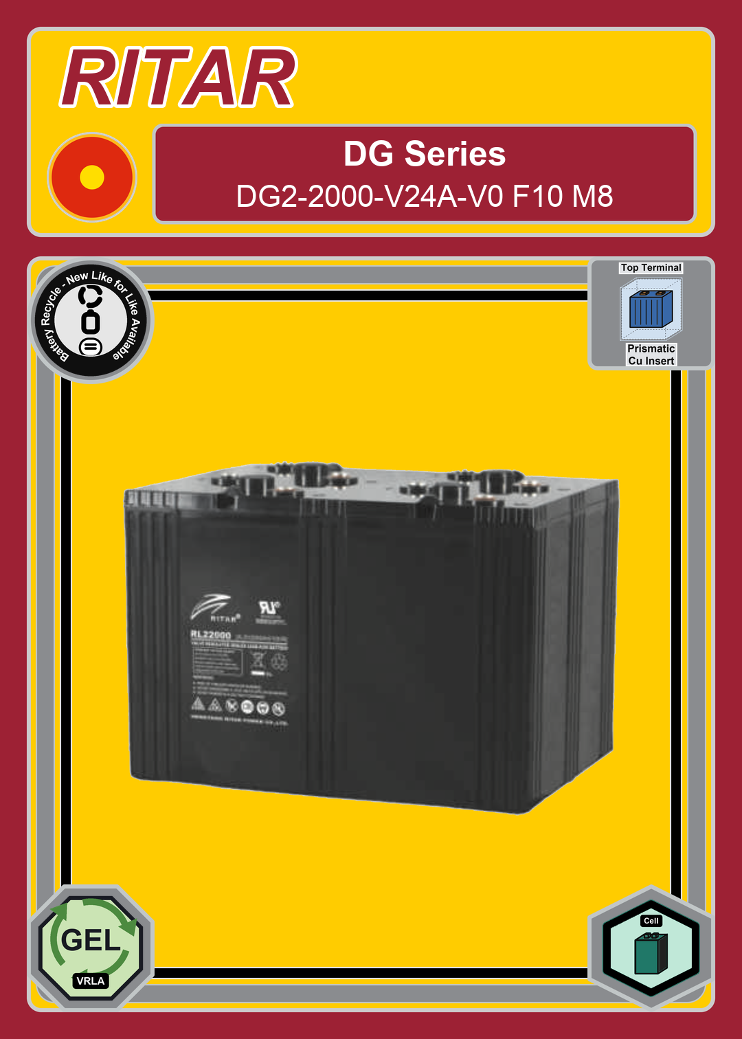 Battery Recycle Ritar DG Series DG2 2000 V24A V0 F10 M8