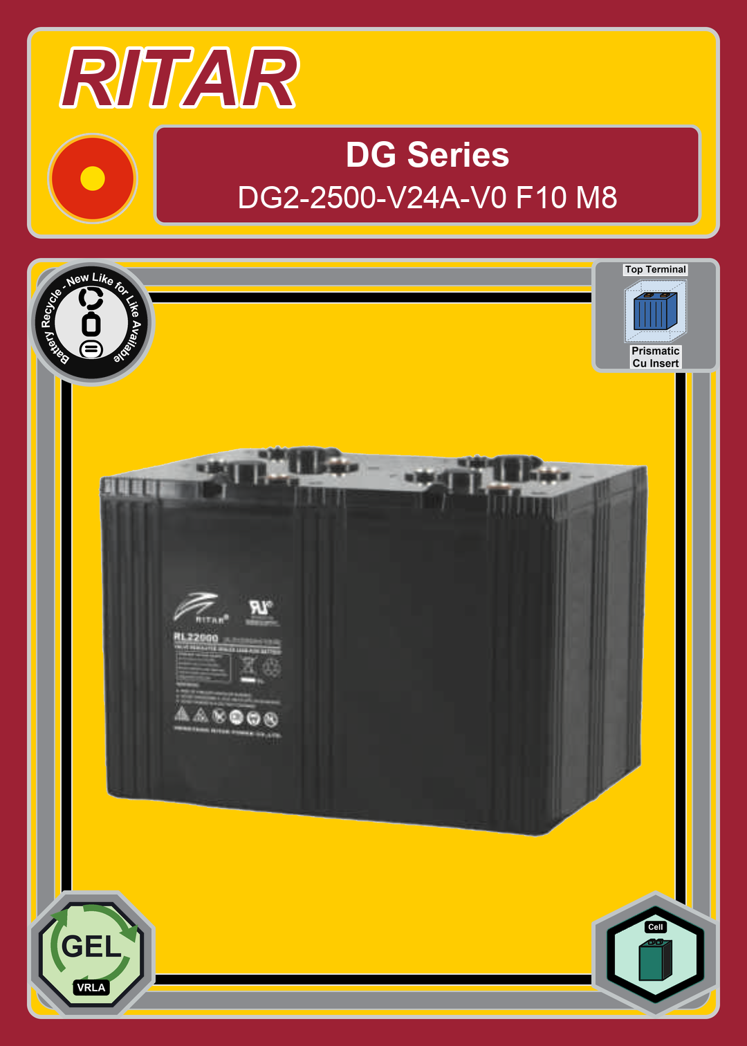 Battery Recycle Ritar DG Series DG2 2500 V24A V0 F10 M8