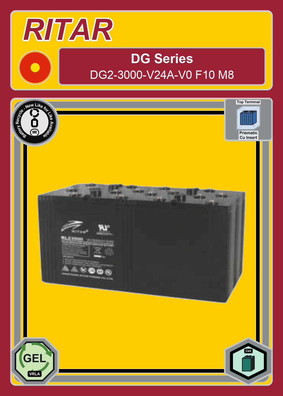 Battery Recycle Ritar DG Series DG2 3000 V24A V0 F10 M8