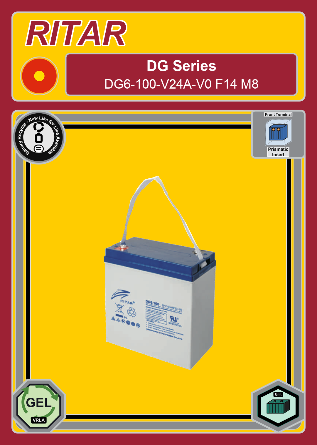 Battery Recycle Ritar DG Series DG6 100 V24A V0 F14 M8