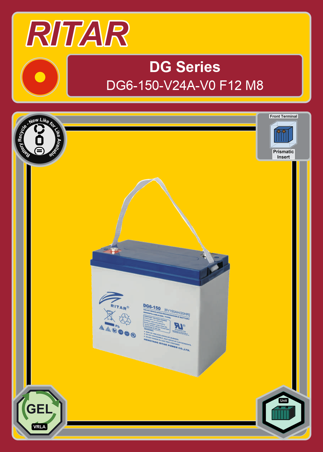 Battery Recycle Ritar DG Series DG6 150 V24A V0 F12 M8
