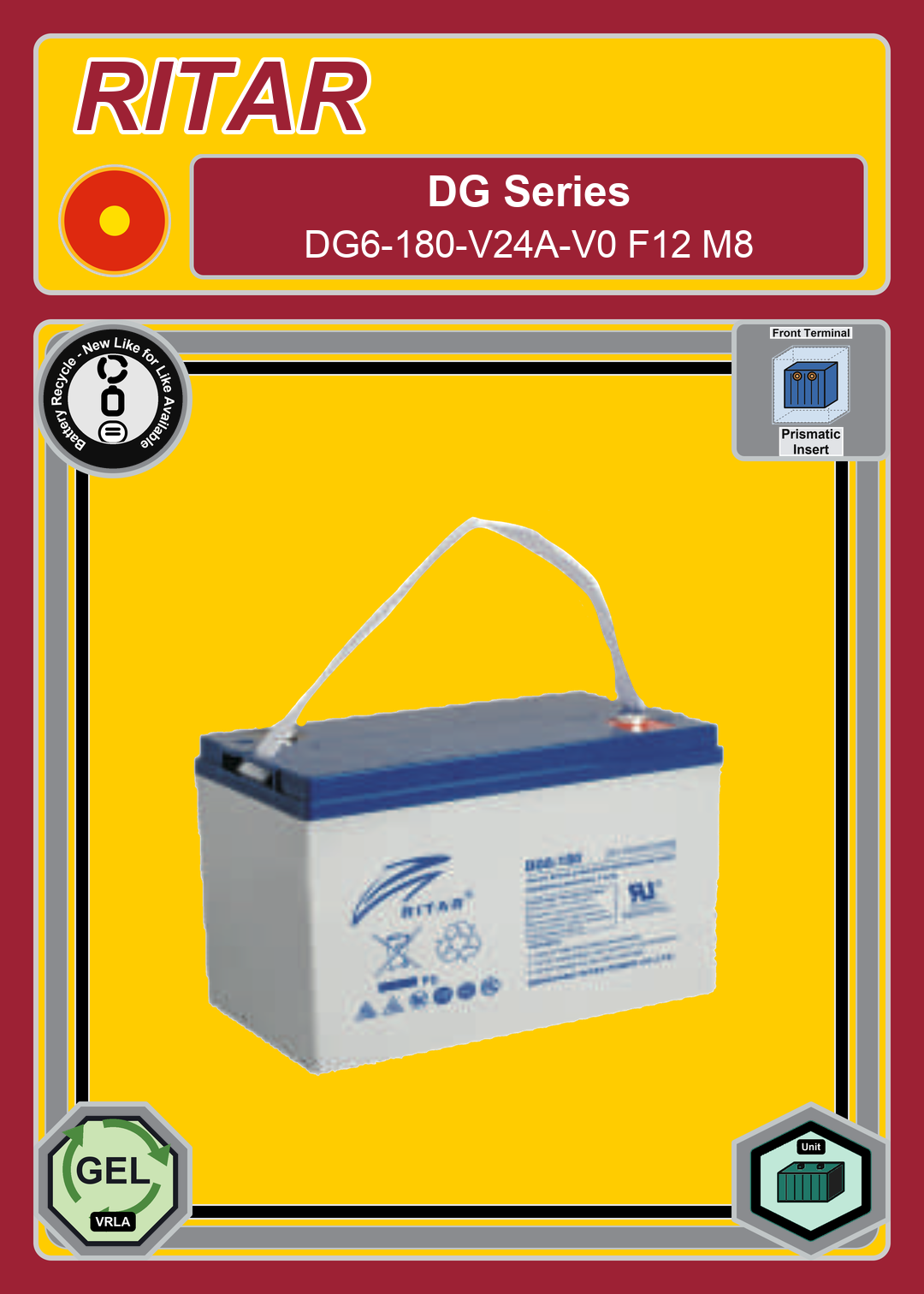 Battery Recycle Ritar DG Series DG6 180 V24A V0 F12 M8