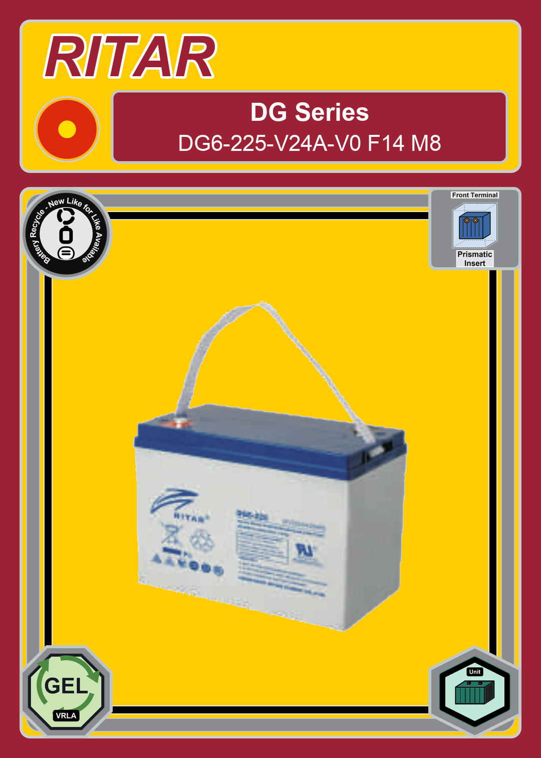 Battery Recycle Ritar DG Series DG6 225 V24A V0 F14 M8