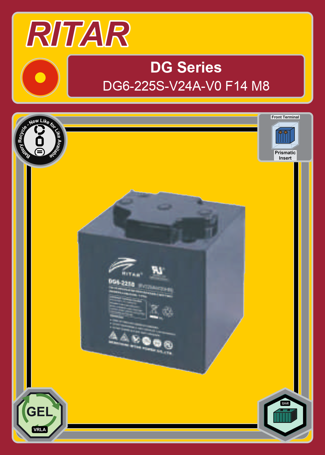 Battery Recycle Ritar DG Series DG6 225S V24A V0 F14 M8