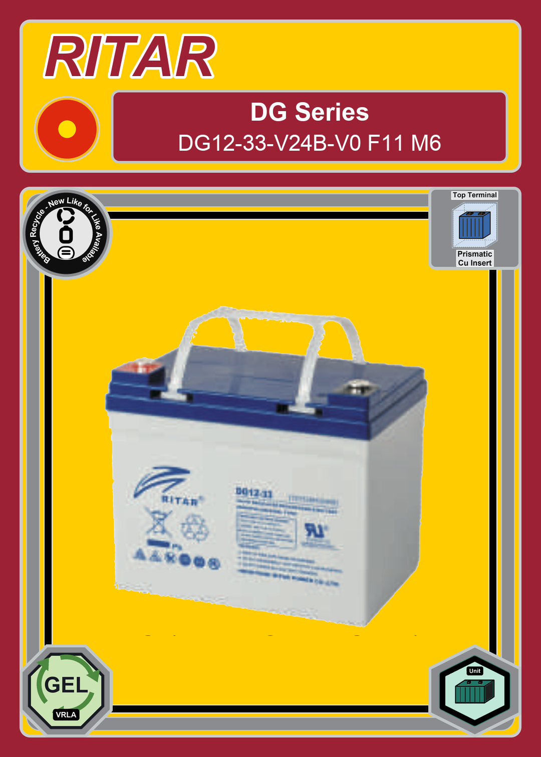 Battery Recycle Ritar DG Series DG12 33 V24B V0 F11 M6