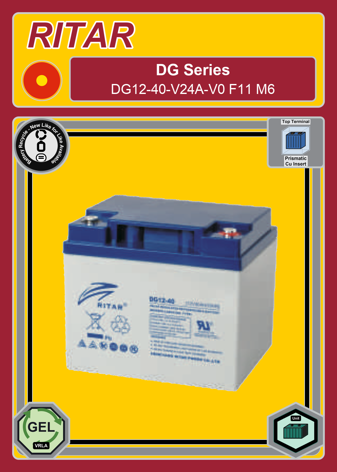 Battery Recycle Ritar DG Series DG12 40 V24A V0 F11 M6