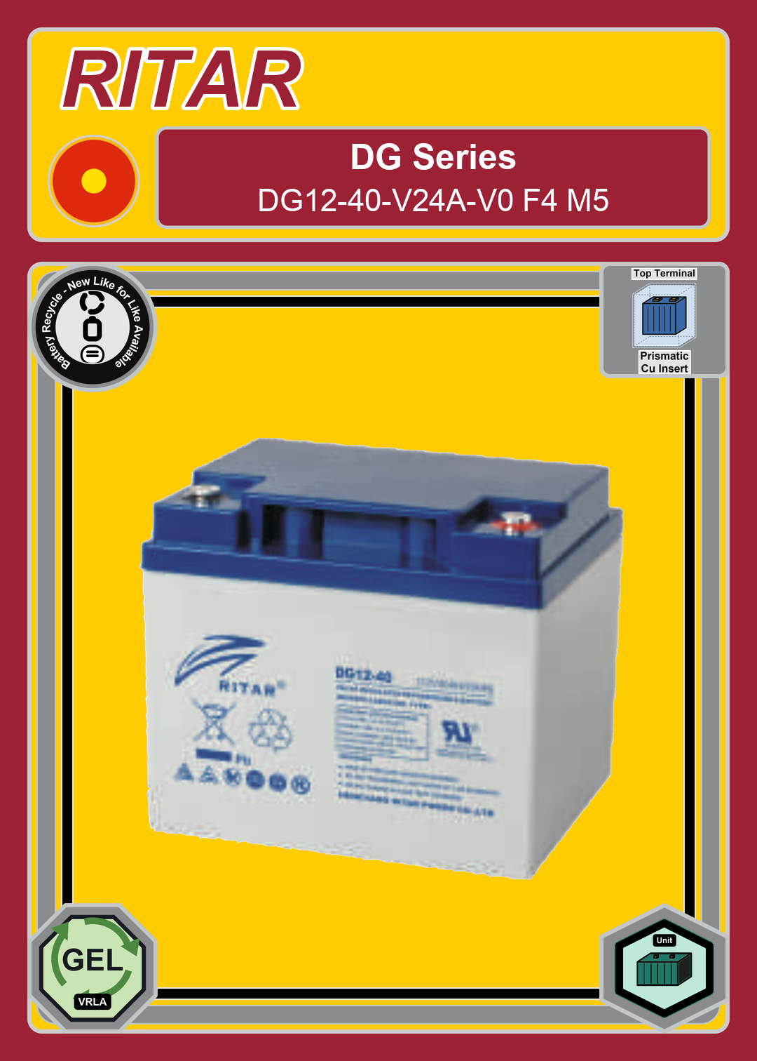 Battery Recycle Ritar DG Series DG12 40 V24A V0 F4 M5