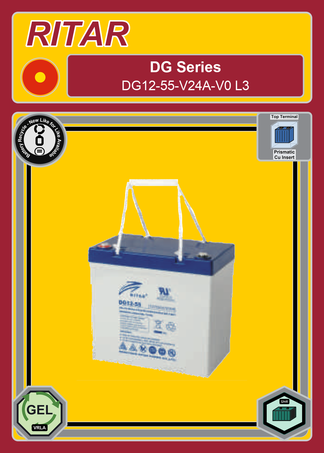 Battery Recycle Ritar DG Series DG12 55 V24A V0 L3