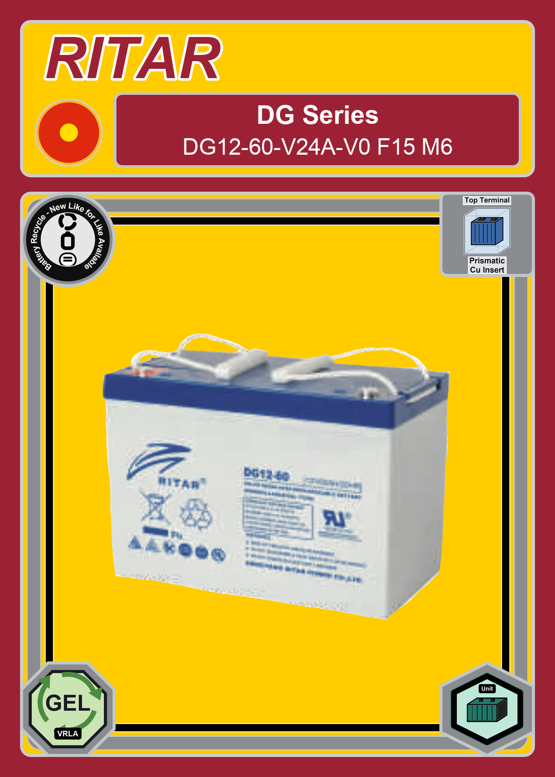 Battery Recycle Ritar DG Series DG12 60 V24A V0 F15 M6