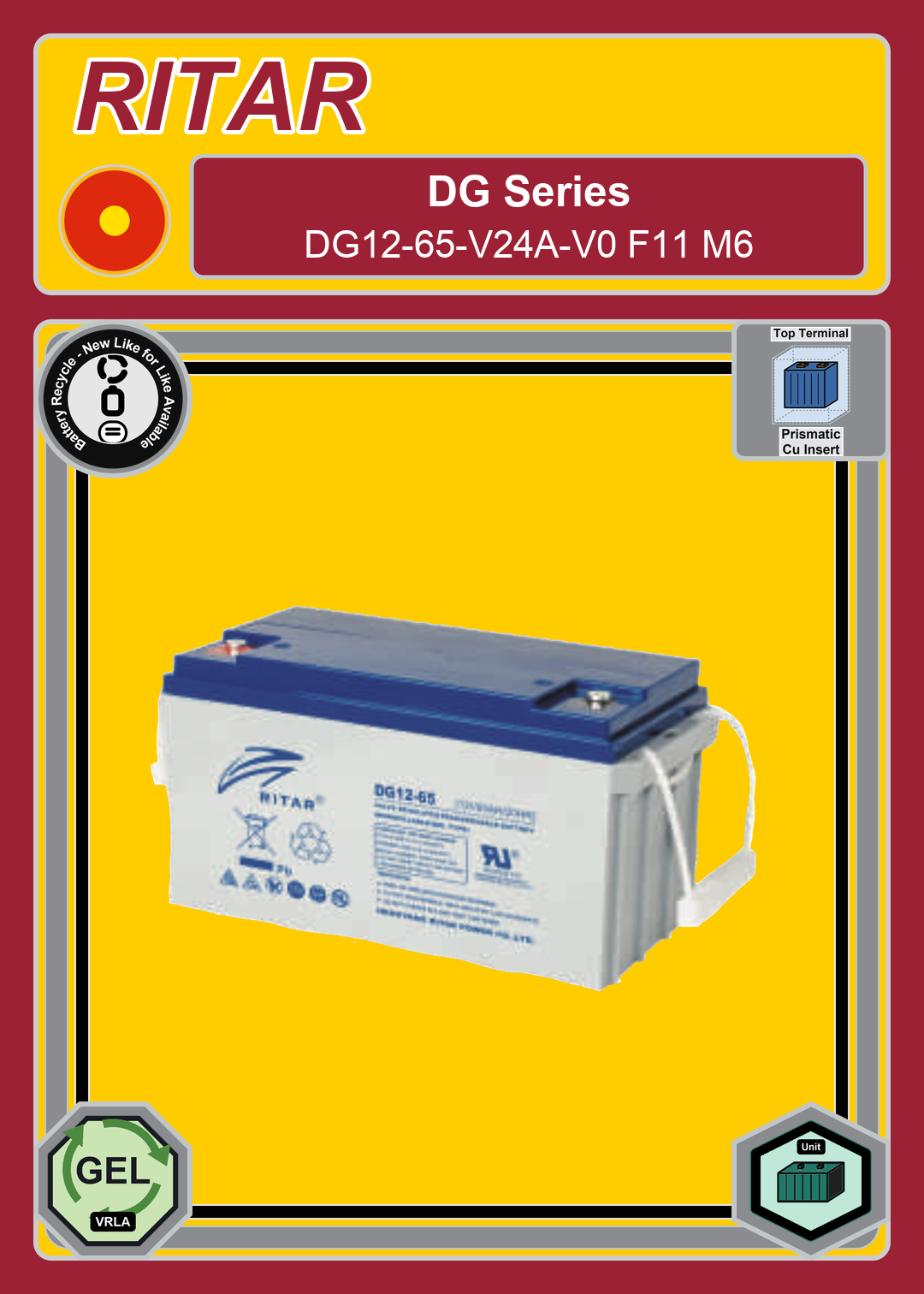 Battery Recycle Ritar DG Series DG12 65 V24A V0 F11 M6