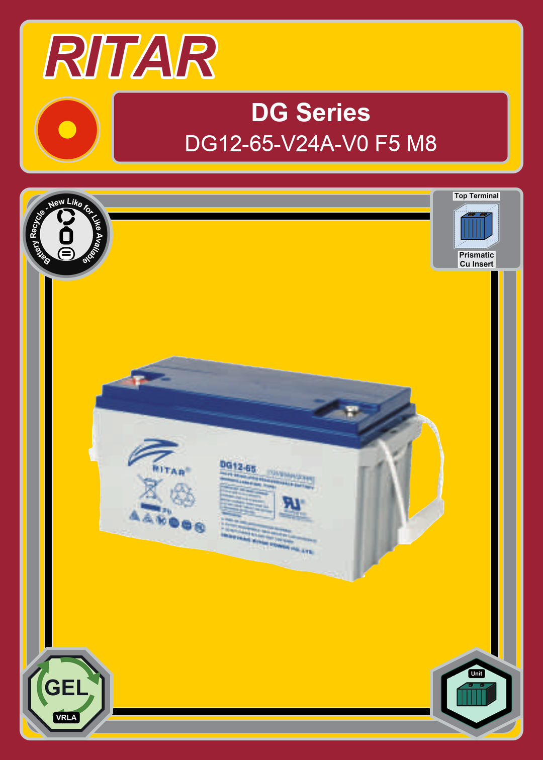 Battery Recycle Ritar DG Series DG12 65 V24A V0 F5 M8
