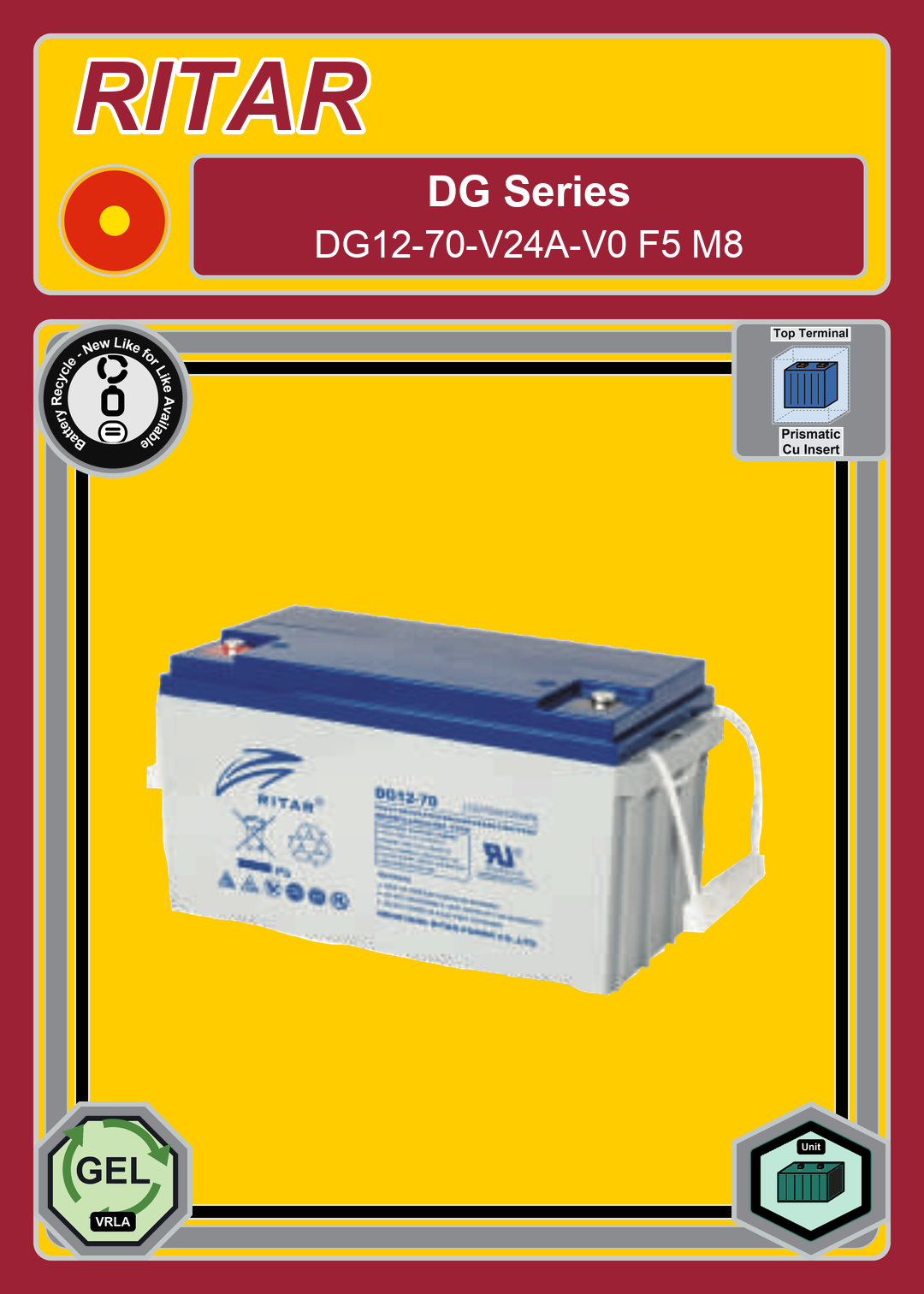 Battery Recycle Ritar DG Series DG12 70 V24A V0 F5 M8