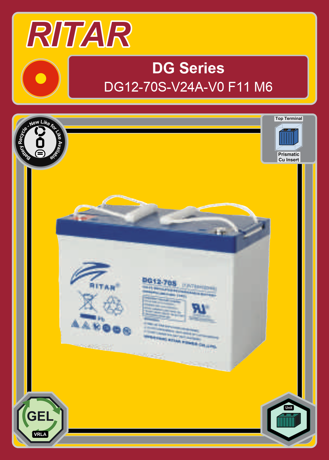 Battery Recycle Ritar DG Series DG12 70S V24A V0 F11 M6