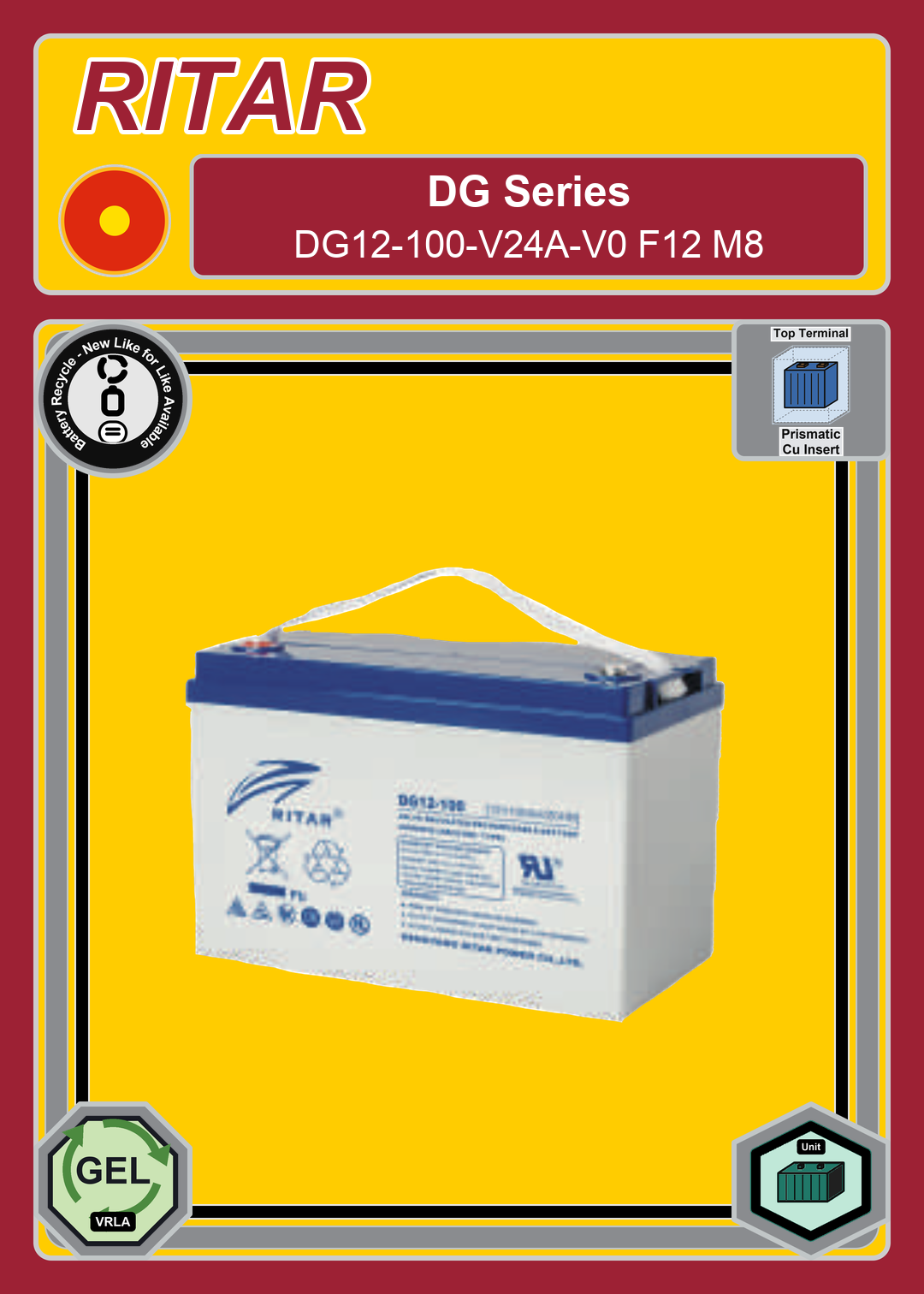Battery Recycle Ritar DG Series DG12 100 V24A V0 F12 M8