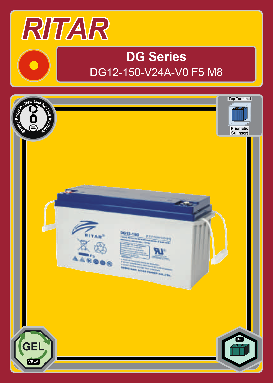 Battery Recycle Ritar DG Series DG12 150 V24A V0 F5 M8