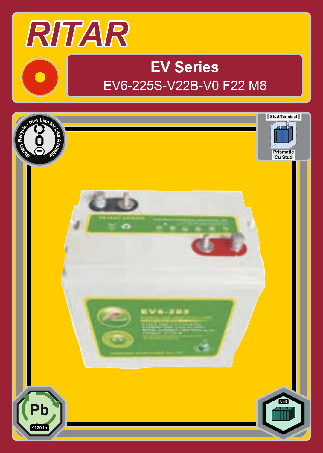 Battery Recycle Ritar EV Series EV6 225S V22B V0 F22 M8