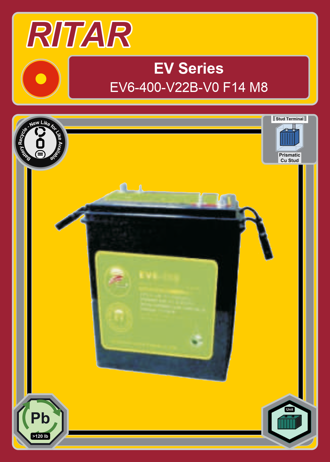 Battery Recycle Ritar EV Series EV6 400 V22B V0 F14 M8
