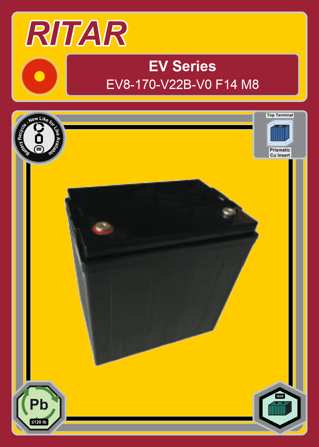Battery Recycle Ritar EV Series EV8 170 V22B V0 F14 M8
