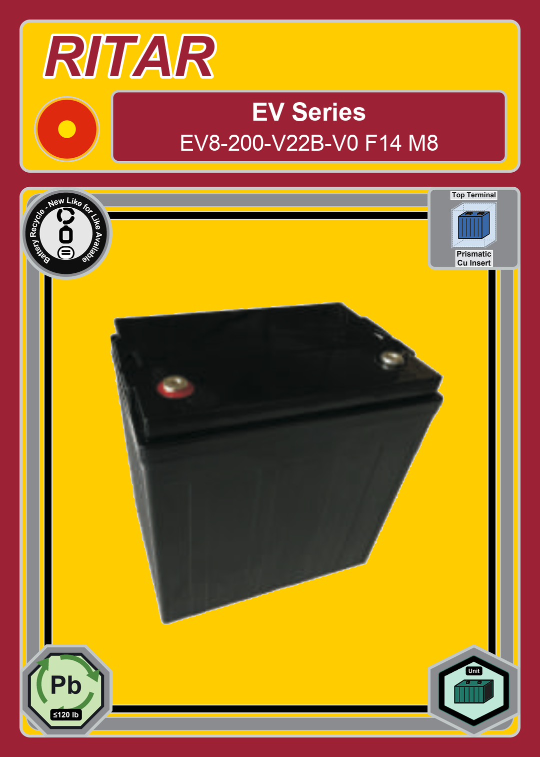 Battery Recycle Ritar EV Series EV8 200 V22B V0 F14 M8