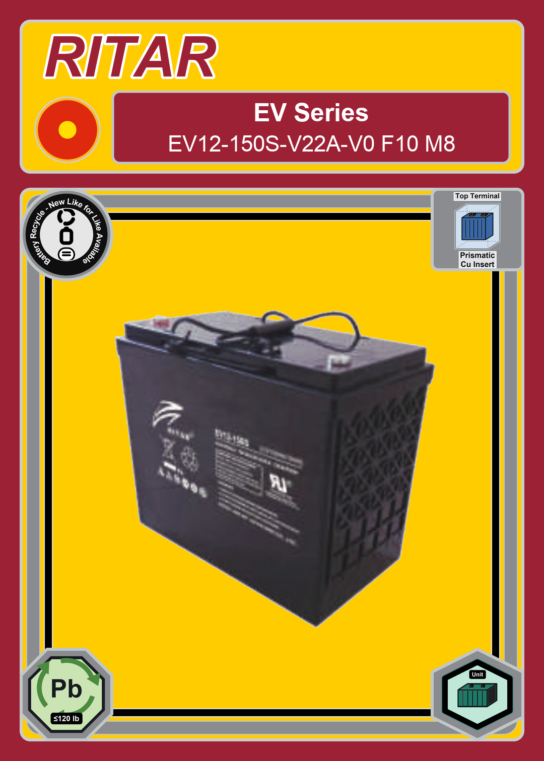 Battery Recycle Ritar EV Series EV12 150S V22A V0 F10 M8