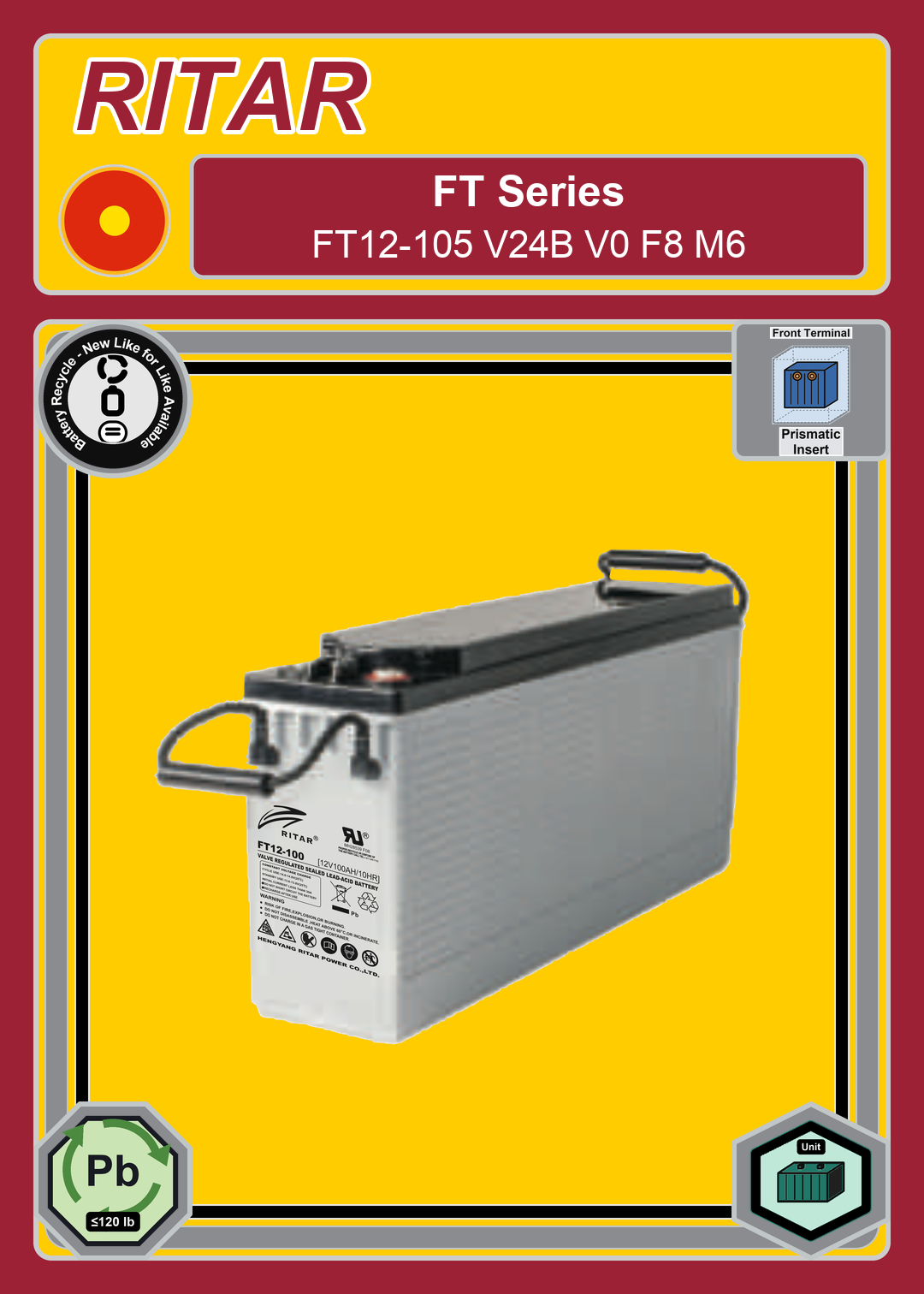 Battery Recycle Ritar FT Series FT12 105 V24B V0 F8 M6