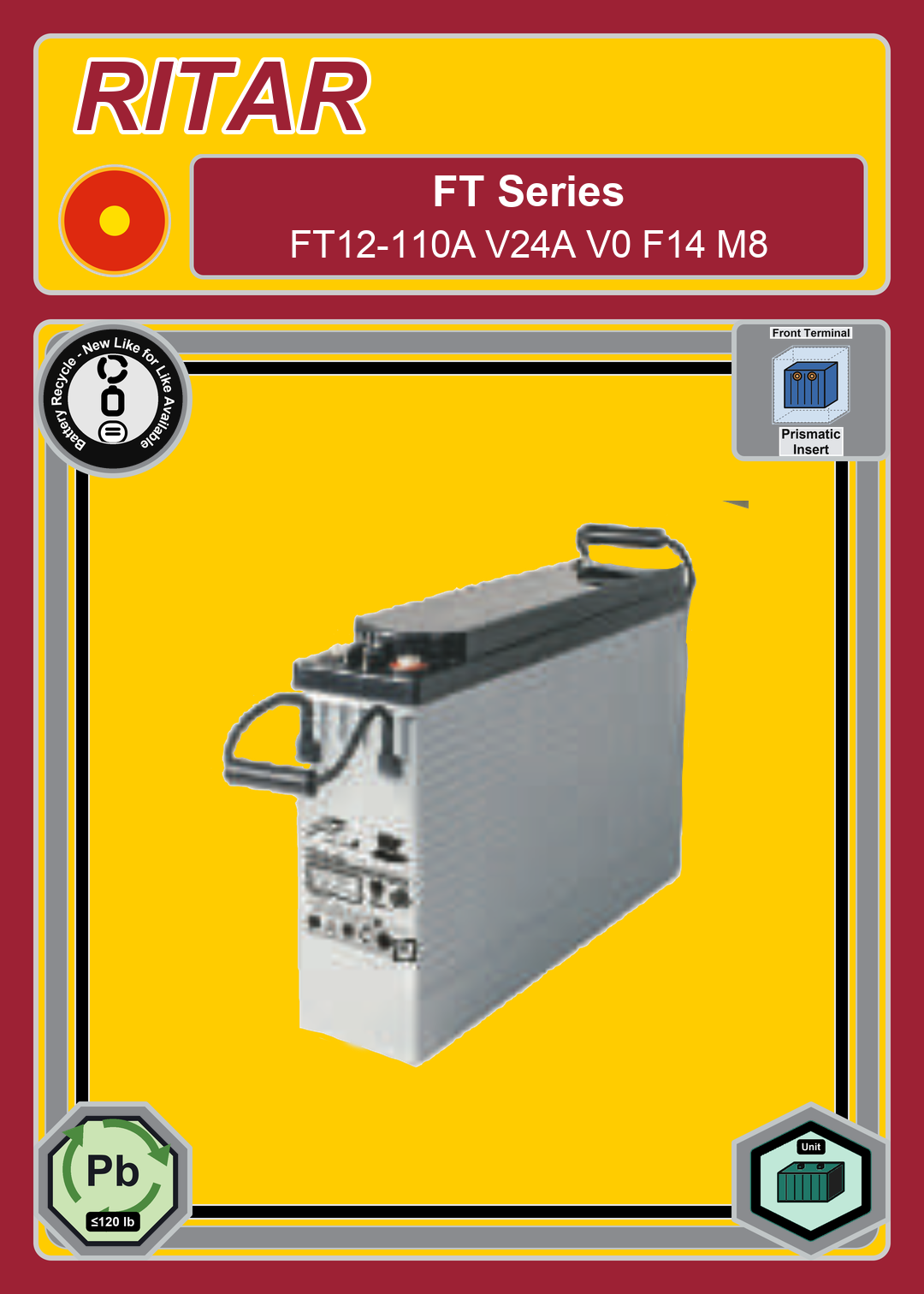 Battery Recycle Ritar FT Series FT12 110A V24A V0 F14 M8
