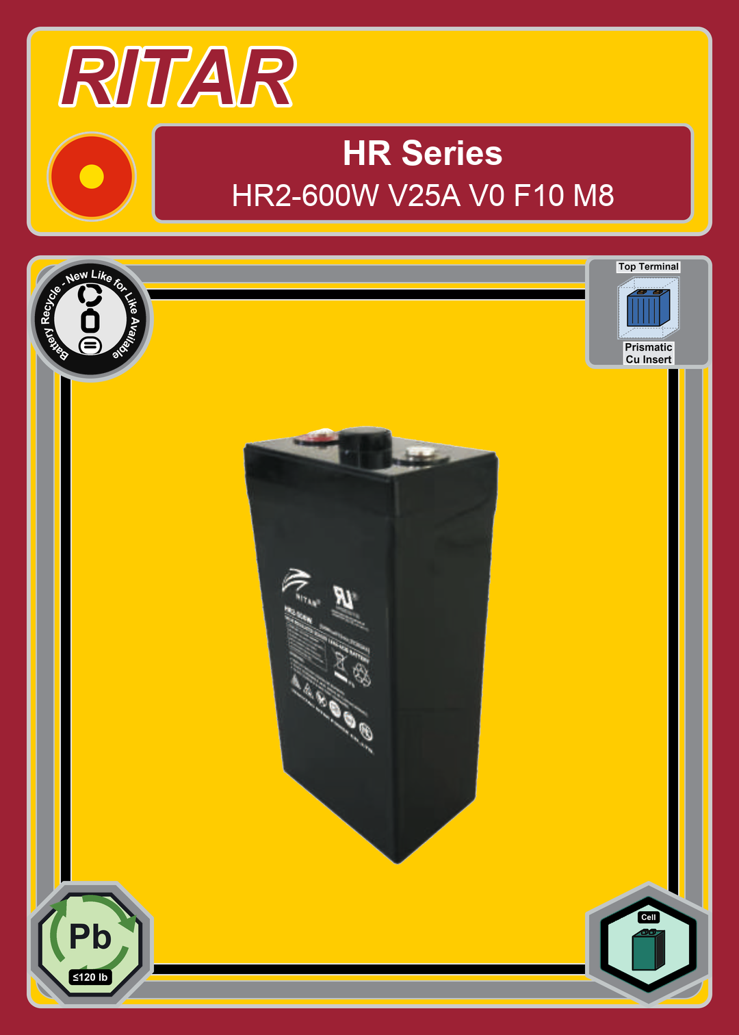 Battery Recycle Ritar HR Series HR2 600W V25A V0 F10 M8