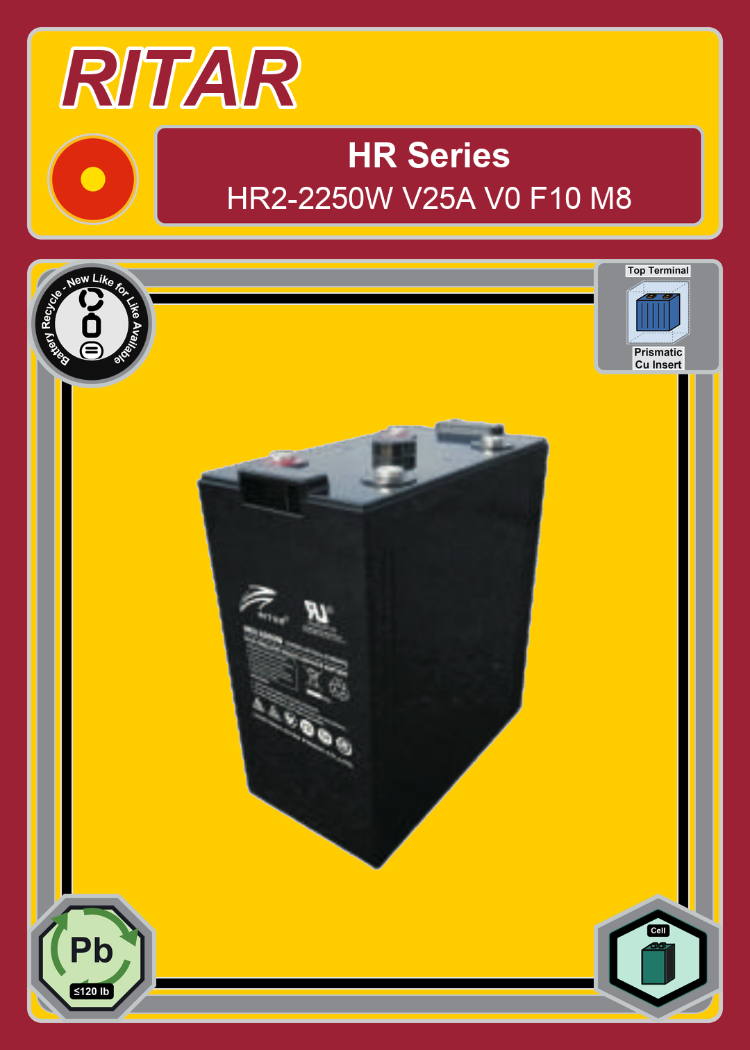 Battery Recycle Ritar HR Series HR2 2250W V25A V0 F10 M8