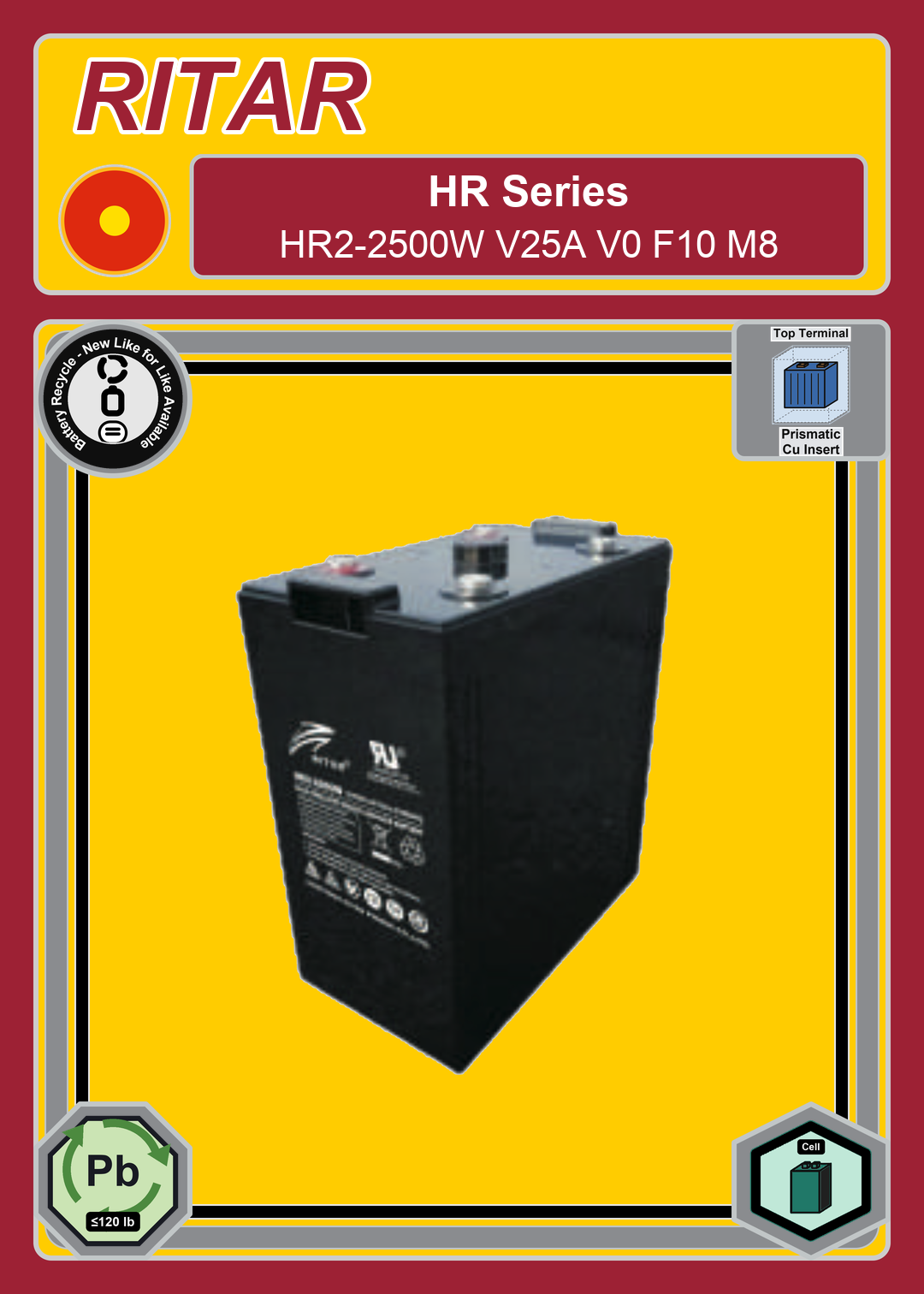 Battery Recycle Ritar HR Series HR2 2500W V25A V0 F10 M8