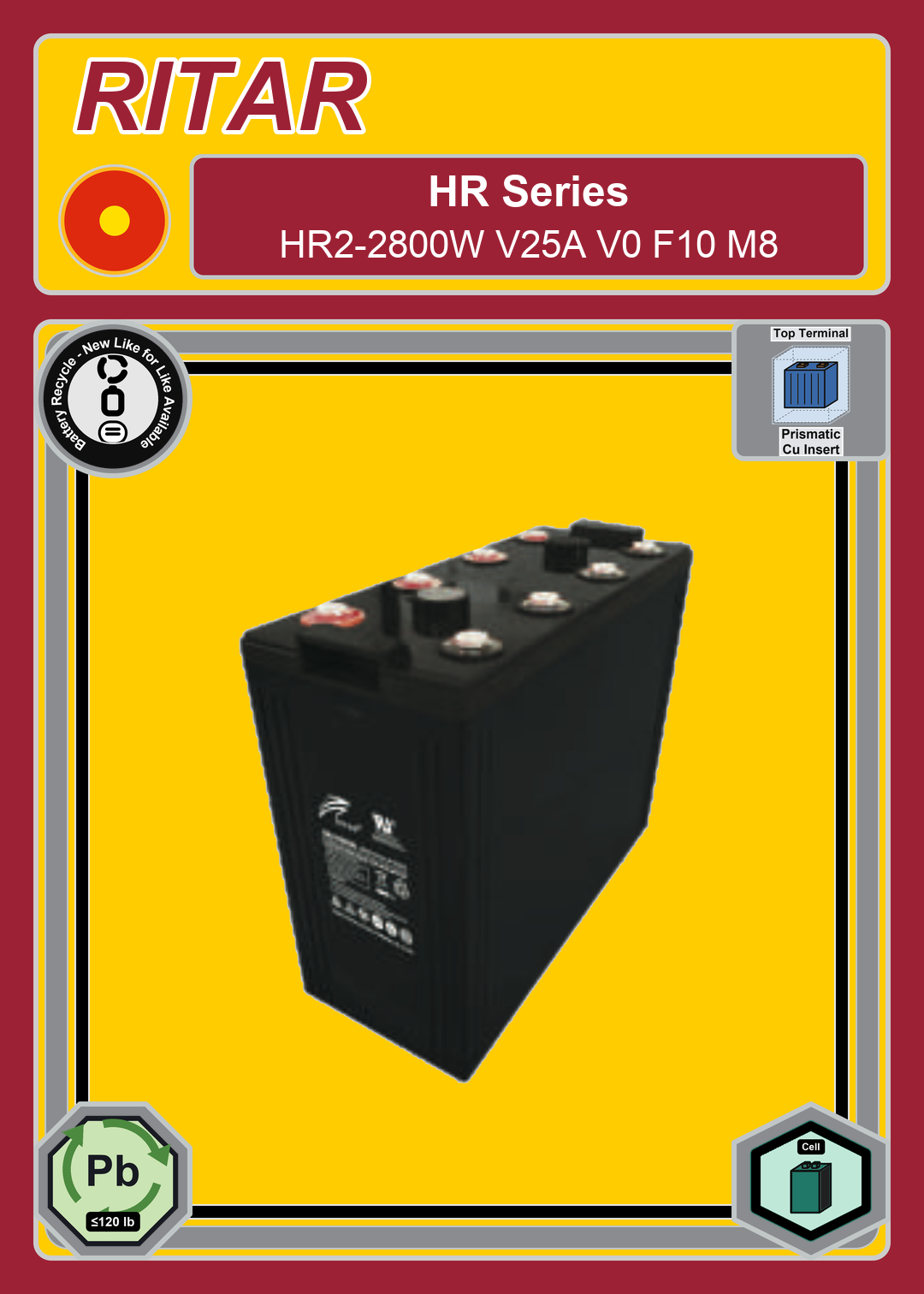 Battery Recycle Ritar HR Series HR2 2800W V25A V0 F10 M8