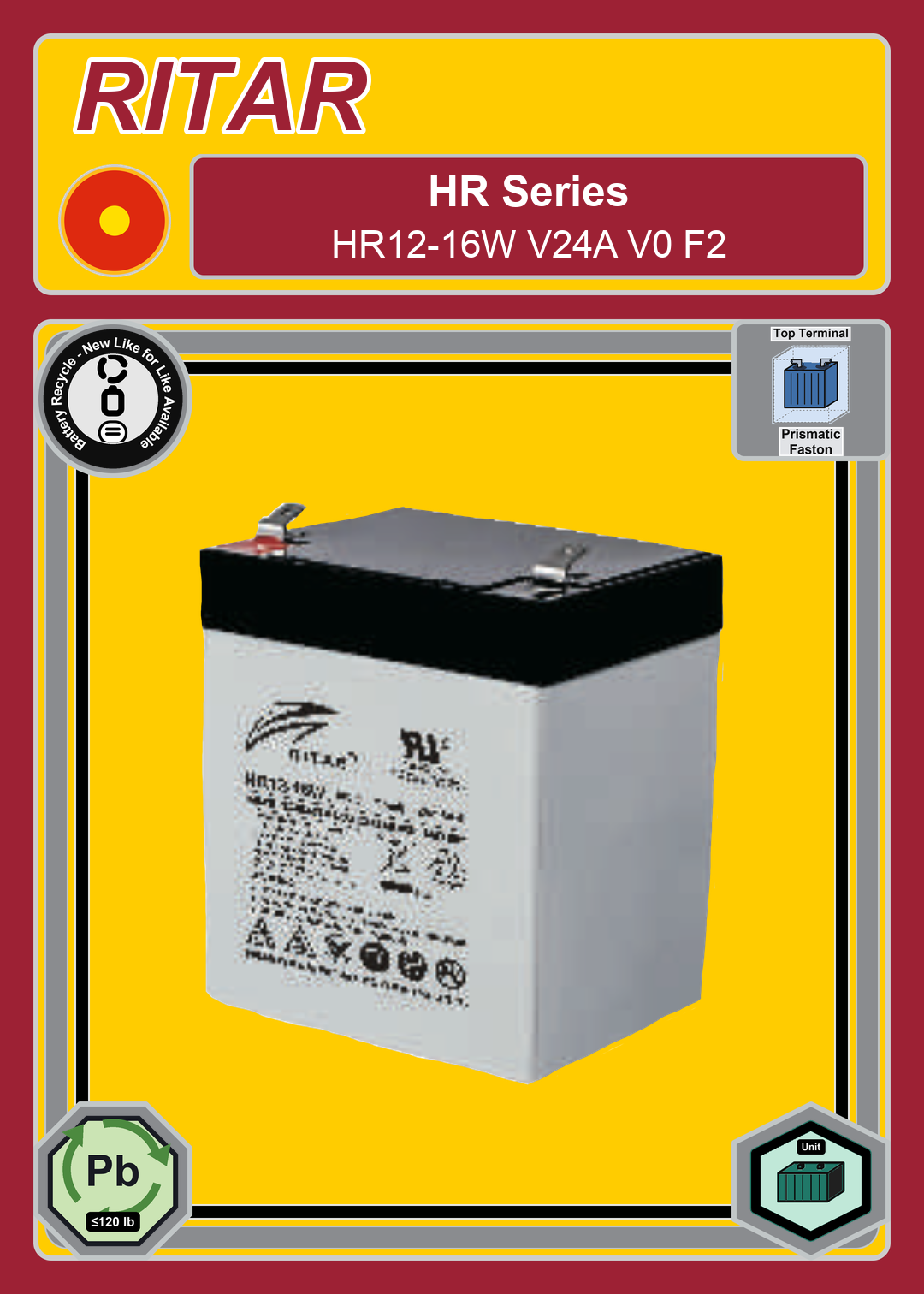 Battery Recycle Ritar HR Series HR12 16W V24A V0 F2