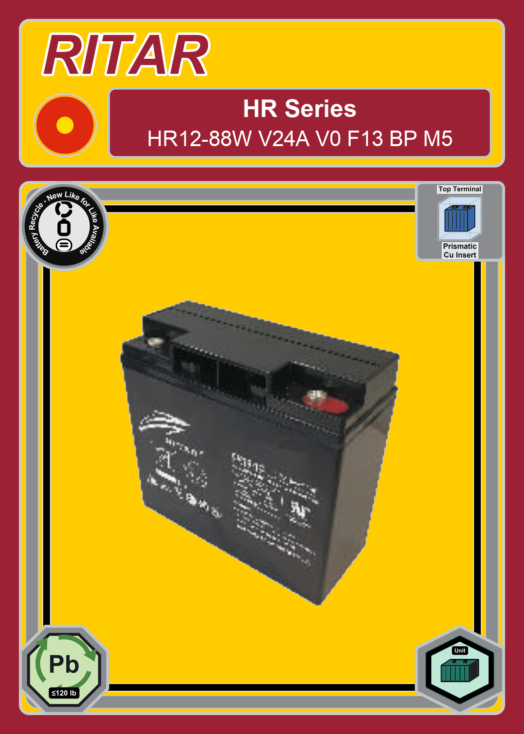 Battery Recycle Ritar HR Series HR12 88W V24A V0 F13 BP M5
