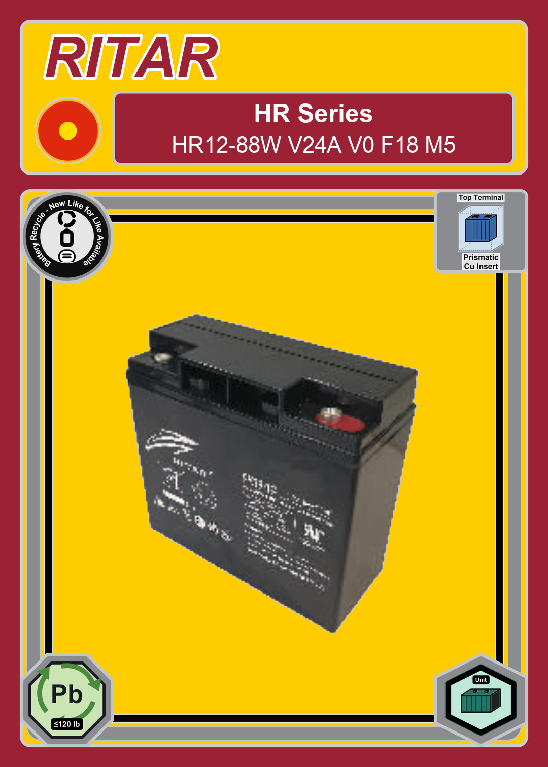 Battery Recycle Ritar HR Series HR12 88W V24A V0 F18 M5