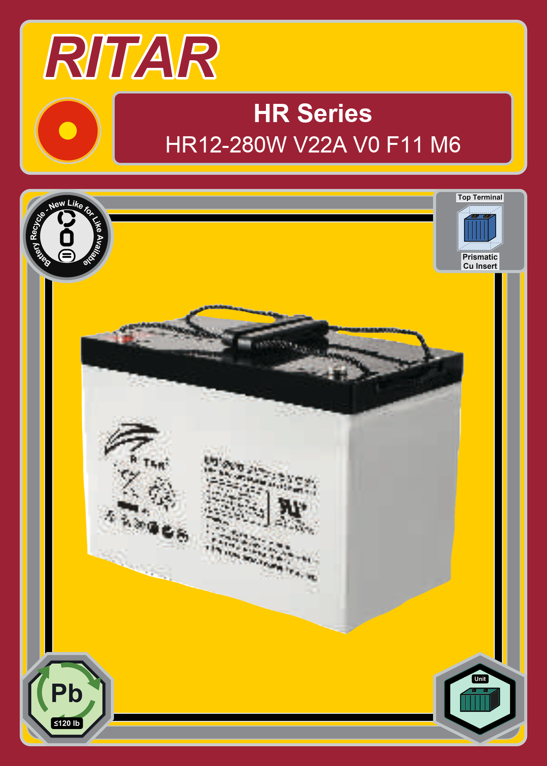 Battery Recycle Ritar HR Series HR12 280W V22A V0 F11 M6