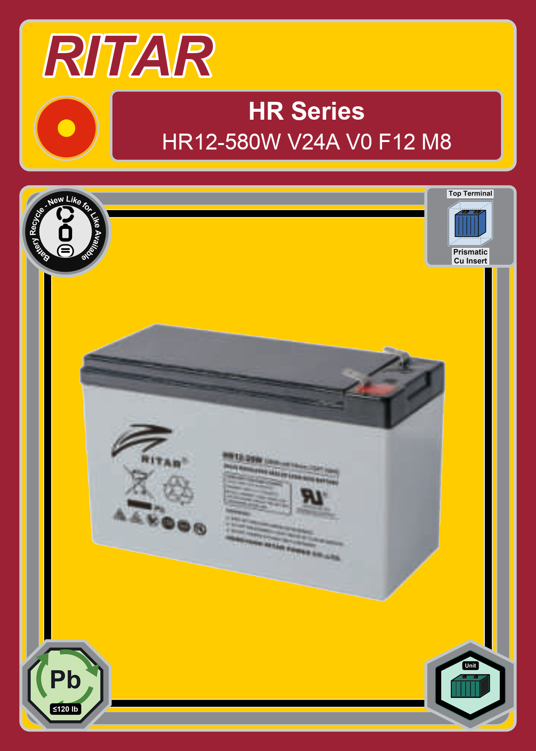 Battery Recycle Ritar HR Series HR12 580W V24A V0 F12 M8